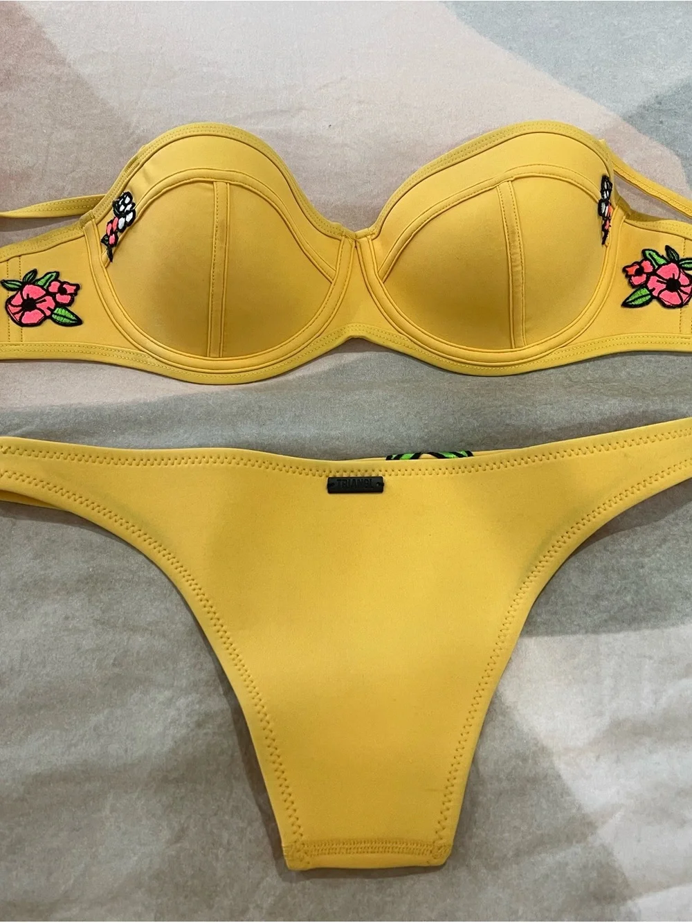 triangl swimwear Yellow Floral Embroidered Bikini Set